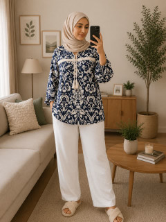 تونیک زنانه مدل طرحدار خرجکار کنف